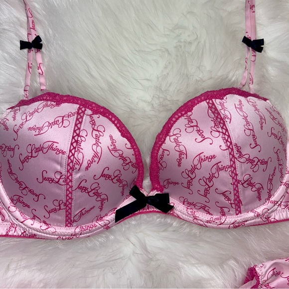 32D/S Vs Victoria’s Secret Sexy Little Things Pink Satin Bra and Ruffled skirt - Picture 3 of 12